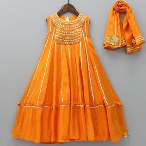 Orange Anarkali With Matching Dupatta (Girls 7 YO)